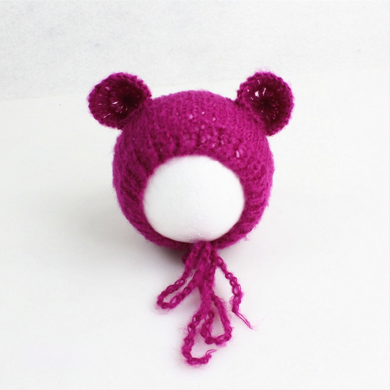 Πλεκτό καπέλο μωρού από mohair, σε μορφή αρκουδάκι, με κυκλικό θόλο, ζεστό για φωτογράφηση άνοιξη/φθινόπωρο, για 0–6 μηνών