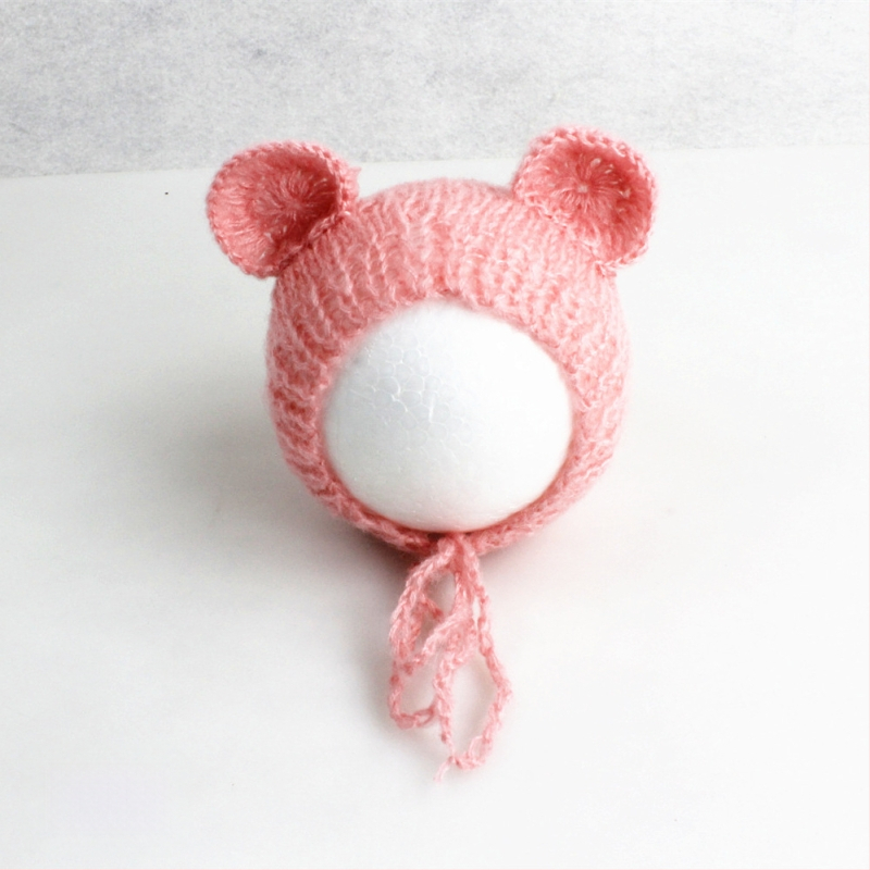 Πλεκτό καπέλο μωρού από mohair, σε μορφή αρκουδάκι, με κυκλικό θόλο, ζεστό για φωτογράφηση άνοιξη/φθινόπωρο, για 0–6 μηνών