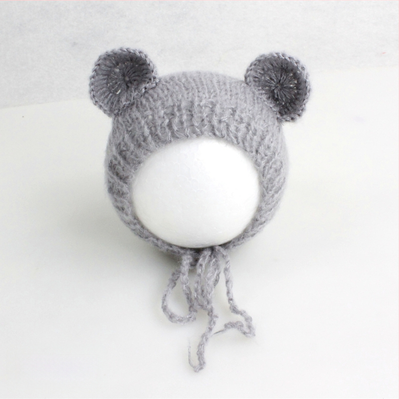 Πλεκτό καπέλο μωρού από mohair, σε μορφή αρκουδάκι, με κυκλικό θόλο, ζεστό για φωτογράφηση άνοιξη/φθινόπωρο, για 0–6 μηνών