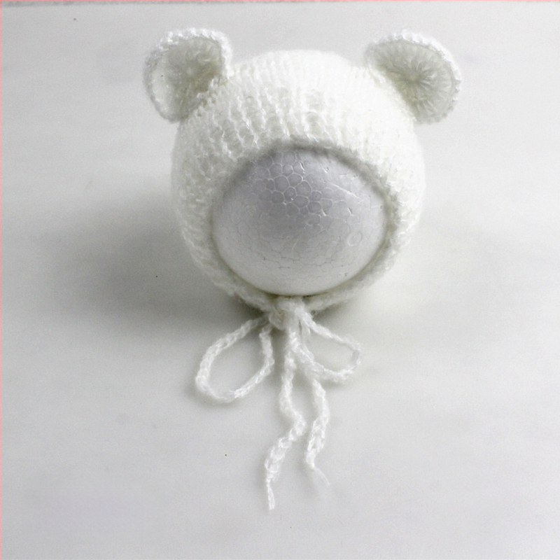 Πλεκτό καπέλο μωρού από mohair, σε μορφή αρκουδάκι, με κυκλικό θόλο, ζεστό για φωτογράφηση άνοιξη/φθινόπωρο, για 0–6 μηνών