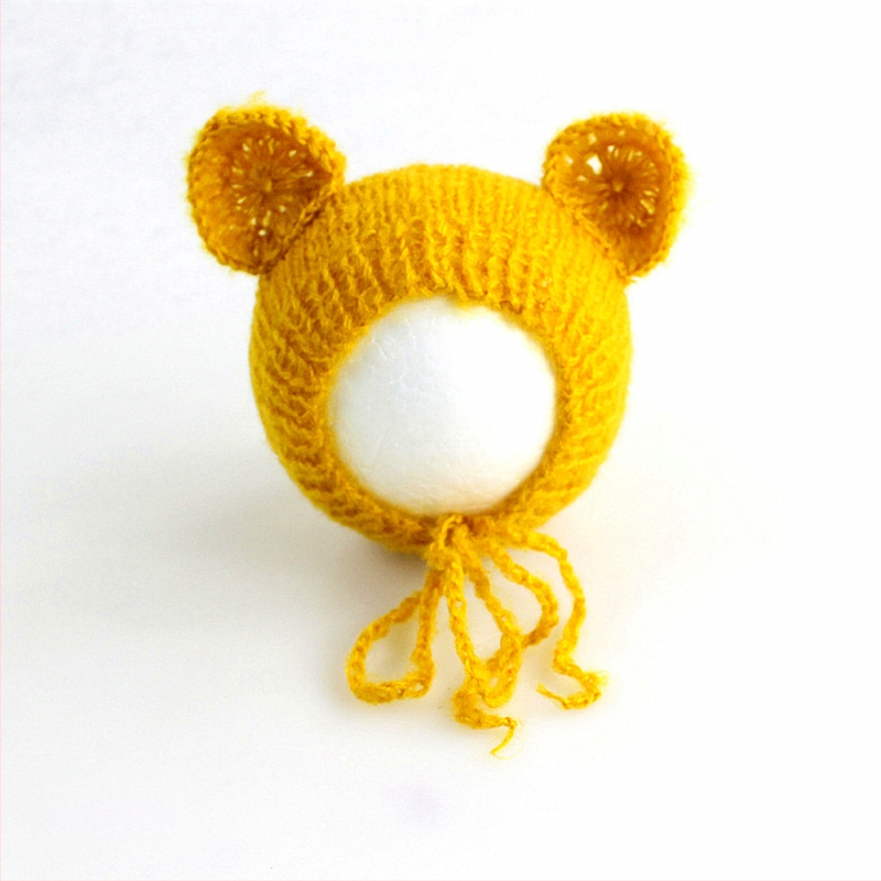 Πλεκτό καπέλο μωρού από mohair, σε μορφή αρκουδάκι, με κυκλικό θόλο, ζεστό για φωτογράφηση άνοιξη/φθινόπωρο, για 0–6 μηνών