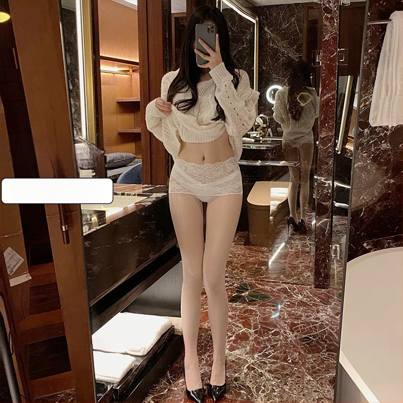 Nylon harisnyan csipkés virágmintával, ultra vékony 5D denier, varrás nélküli intim terület