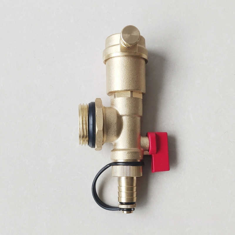 Rozdelovač podlahového vykurovania, meďné telo, závitové pripojenie, automatický odvzduňovací ventil, elektroplátovaný povrch, prevádzková teplota 1-100°C