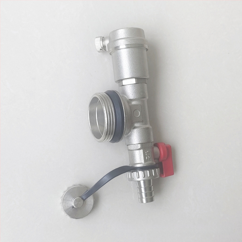 Rozdelovač podlahového vykurovania, meďné telo, závitové pripojenie, automatický odvzduňovací ventil, elektroplátovaný povrch, prevádzková teplota 1-100°C