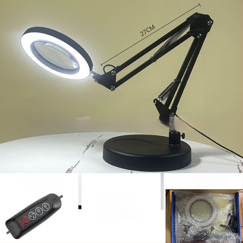 Λαμπά LED γραφείου με μακρύ βραχίονα και πτυσσόμενο μεγεθυντικό φακό – φως ανάγνωσης φιλικό στα μάτια, USB τροφοδοσία 12W, μεταλλική σκιά, CE πιστοποιητικό