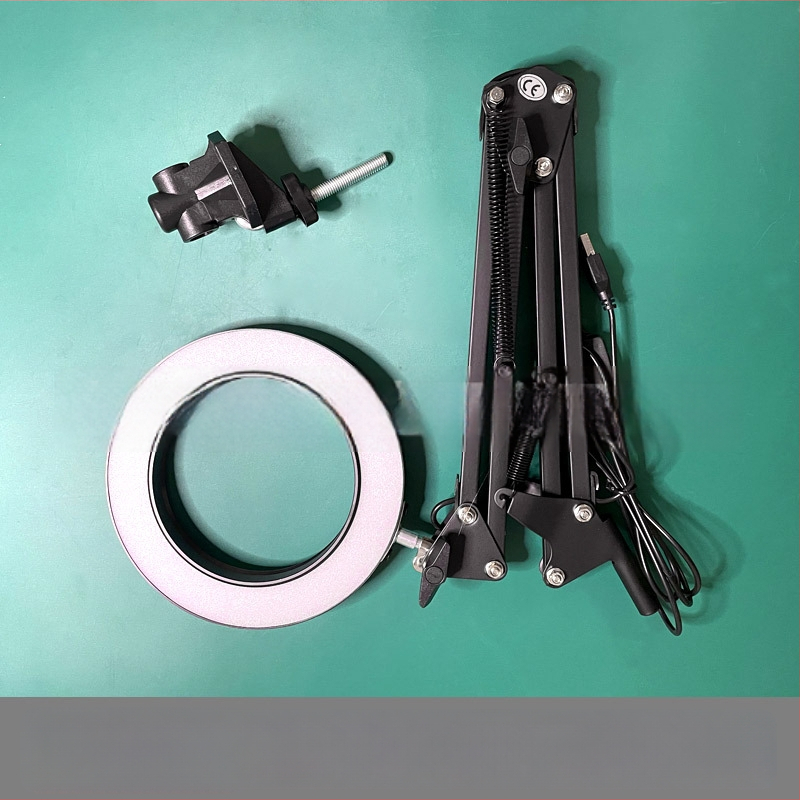 Λαμπά LED γραφείου με μακρύ βραχίονα και πτυσσόμενο μεγεθυντικό φακό – φως ανάγνωσης φιλικό στα μάτια, USB τροφοδοσία 12W, μεταλλική σκιά, CE πιστοποιητικό