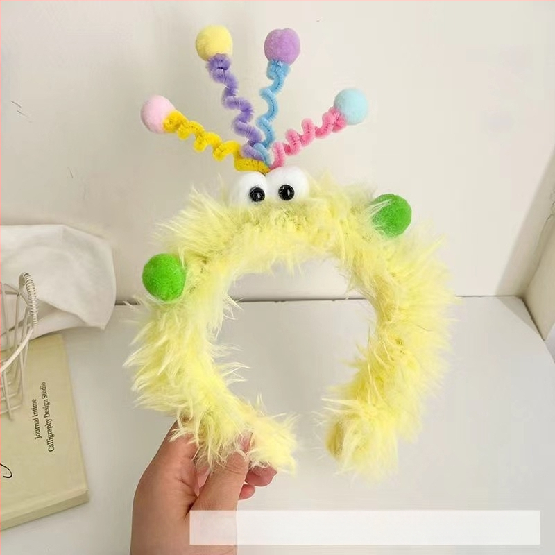 Плюшена лента за глава, ръчно изработена, забавна с големи очи – карикатурен аксесоар за коса, унисекс