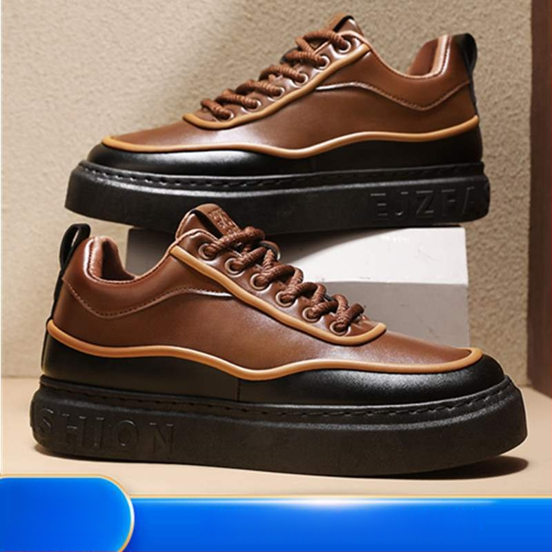 Ανδρικά-Γυναικεία board shoes από PU δέρμα με εσωτερική αύξηση ύψους, μεσαίου ύψους παπούτσια casual για καθημερινή χρήση, κορδόνια, καουτσούκ σόλα