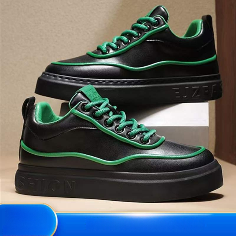 Ανδρικά-Γυναικεία board shoes από PU δέρμα με εσωτερική αύξηση ύψους, μεσαίου ύψους παπούτσια casual για καθημερινή χρήση, κορδόνια, καουτσούκ σόλα