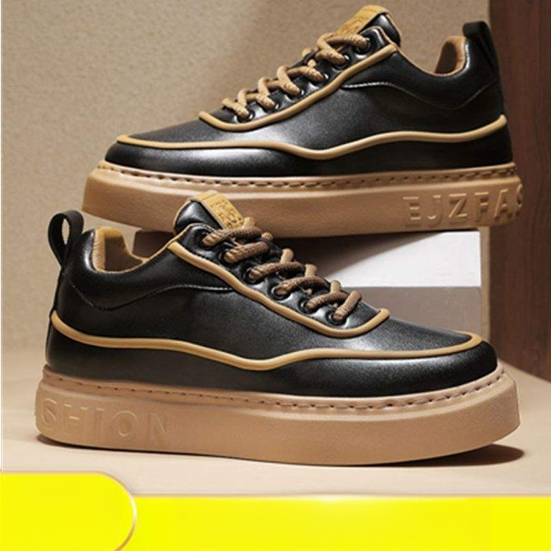 Ανδρικά-Γυναικεία board shoes από PU δέρμα με εσωτερική αύξηση ύψους, μεσαίου ύψους παπούτσια casual για καθημερινή χρήση, κορδόνια, καουτσούκ σόλα