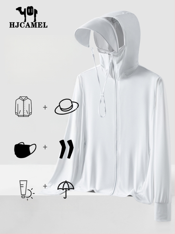 Jachetă de protecție UV pentru bărbați, cu glugă, ușoară și respirabilă, cu margine detașabilă, UPF50+, din poliester