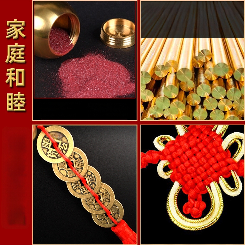 Ornament de pat din alamă, în stil chinezesc, cu motiv dovleac și pandantiv cu monedele celor Cinci Împărați