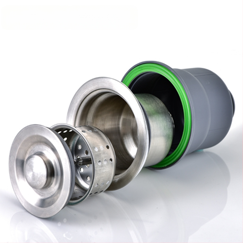 Súprava odtokov pre kuchynský drez z nehrdzavejúcej ocele, ťahový typ, moderný minimalistický štýl, model: Kitchen Sink Steel Head