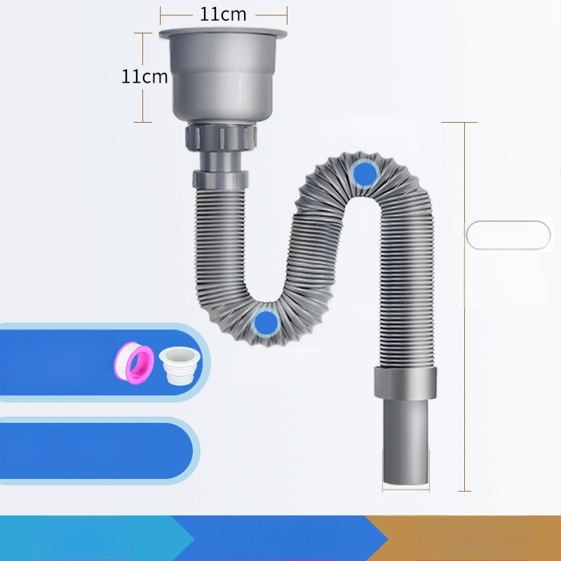 Súprava odtokov pre kuchynský drez z nehrdzavejúcej ocele, ťahový typ, moderný minimalistický štýl, model: Kitchen Sink Steel Head