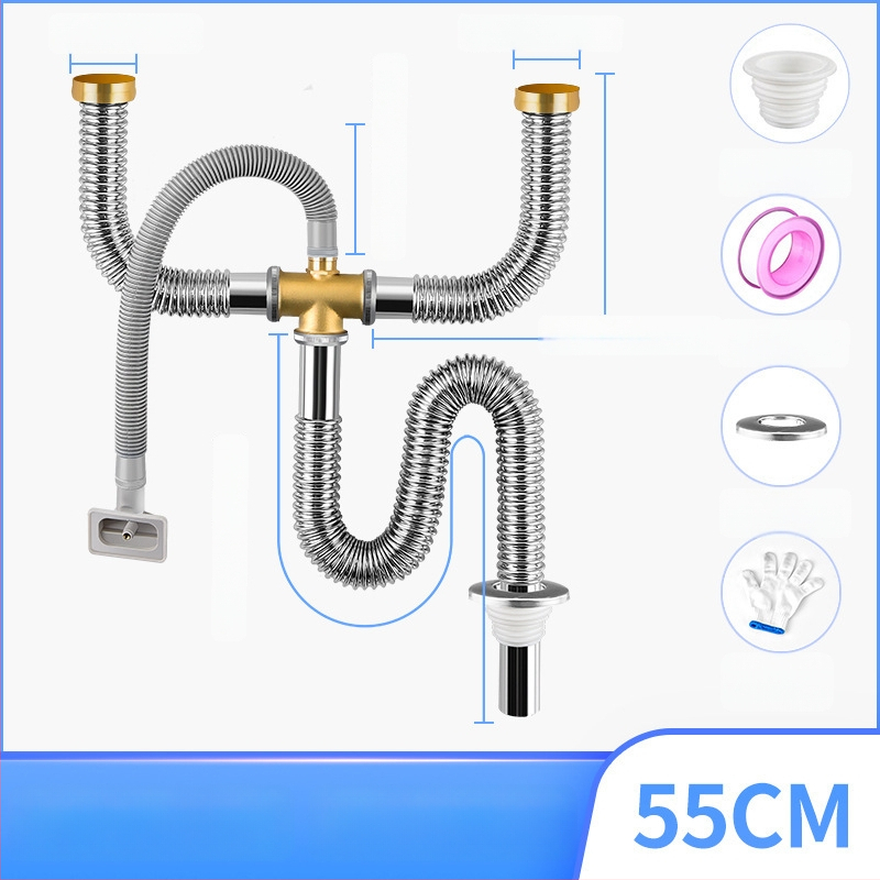Súprava odtokov pre kuchynský drez z nehrdzavejúcej ocele, ťahový typ, moderný minimalistický štýl, model: Kitchen Sink Steel Head