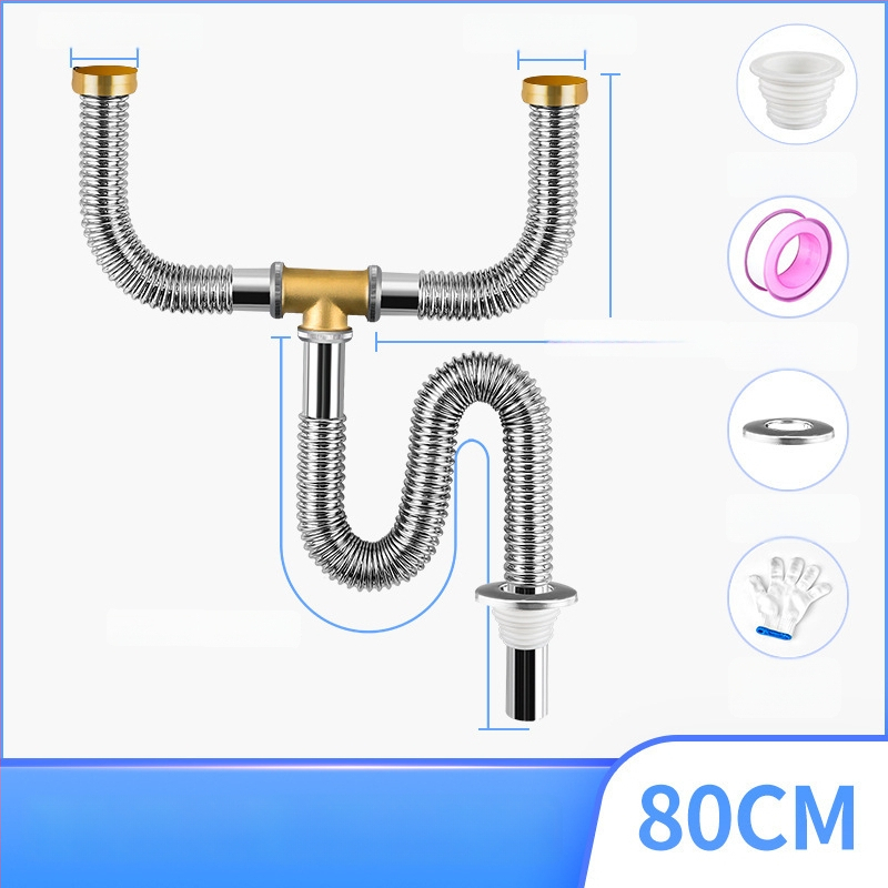 Súprava odtokov pre kuchynský drez z nehrdzavejúcej ocele, ťahový typ, moderný minimalistický štýl, model: Kitchen Sink Steel Head