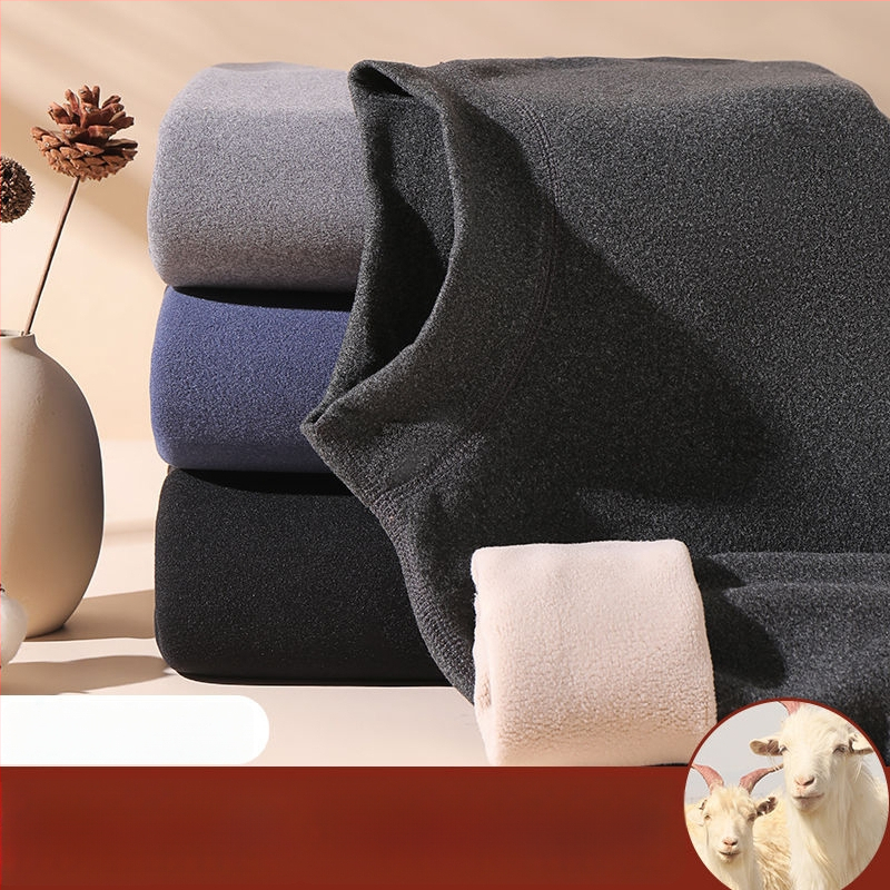Set de lenjerie termică pentru bărbați, cu fleece din lână de miel, țesătură foarte groasă (501-600 g/m²), 90-95% acrilic, mâneci lungi, guler cu o singură linie