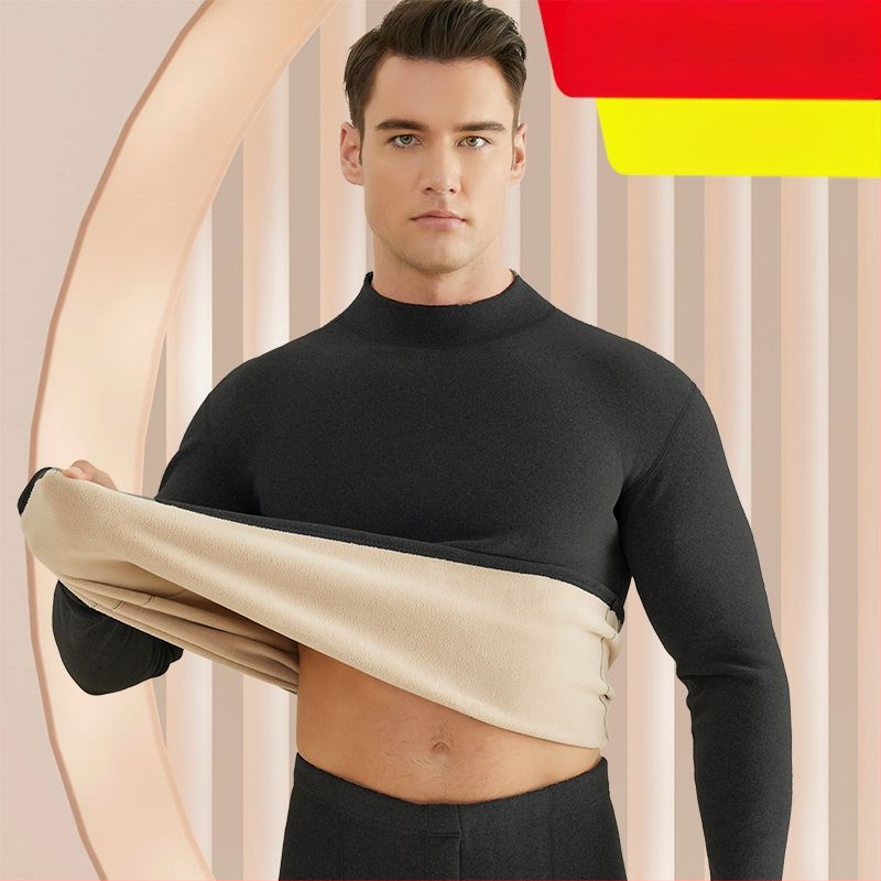 Set de lenjerie termică pentru bărbați, cu fleece din lână de miel, țesătură foarte groasă (501-600 g/m²), 90-95% acrilic, mâneci lungi, guler cu o singură linie