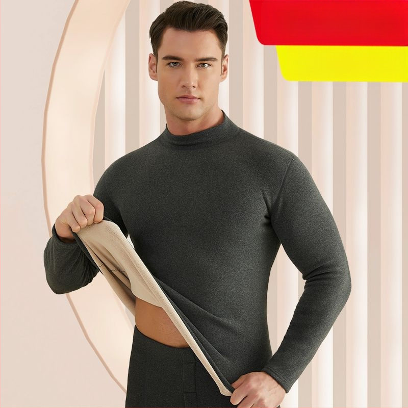 Set de lenjerie termică pentru bărbați, cu fleece din lână de miel, țesătură foarte groasă (501-600 g/m²), 90-95% acrilic, mâneci lungi, guler cu o singură linie