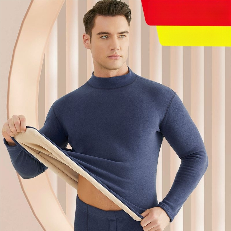 Set de lenjerie termică pentru bărbați, cu fleece din lână de miel, țesătură foarte groasă (501-600 g/m²), 90-95% acrilic, mâneci lungi, guler cu o singură linie