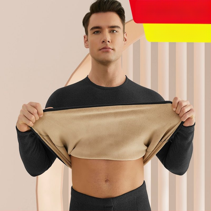 Set de lenjerie termică pentru bărbați, cu fleece din lână de miel, țesătură foarte groasă (501-600 g/m²), 90-95% acrilic, mâneci lungi, guler cu o singură linie