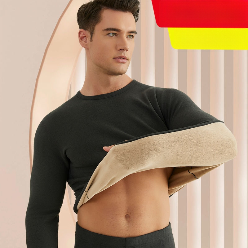 Set de lenjerie termică pentru bărbați, cu fleece din lână de miel, țesătură foarte groasă (501-600 g/m²), 90-95% acrilic, mâneci lungi, guler cu o singură linie