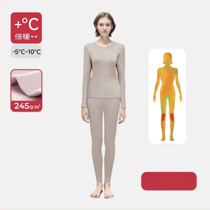 Set termic din aerogel, unisex, căptușit cu fleece, protecție la genunchi, guler rotund, mâneci lungi și pantaloni, strat unic, 181–200 g/m²