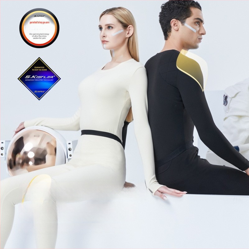 Set termic din aerogel, unisex, căptușit cu fleece, protecție la genunchi, guler rotund, mâneci lungi și pantaloni, strat unic, 181–200 g/m²