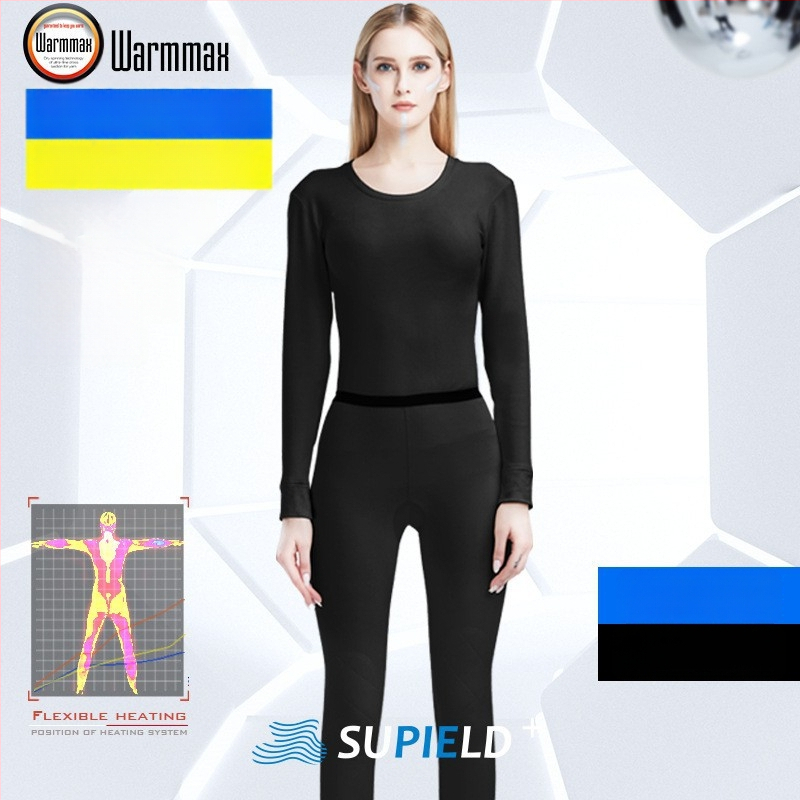 Set termic din aerogel, unisex, căptușit cu fleece, protecție la genunchi, guler rotund, mâneci lungi și pantaloni, strat unic, 181–200 g/m²