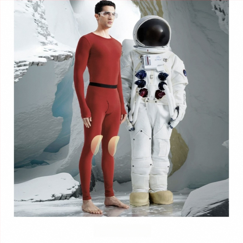 Set termic din aerogel, unisex, căptușit cu fleece, protecție la genunchi, guler rotund, mâneci lungi și pantaloni, strat unic, 181–200 g/m²