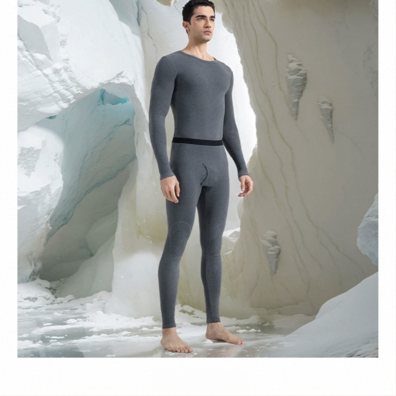 Set termic din aerogel, unisex, căptușit cu fleece, protecție la genunchi, guler rotund, mâneci lungi și pantaloni, strat unic, 181–200 g/m²