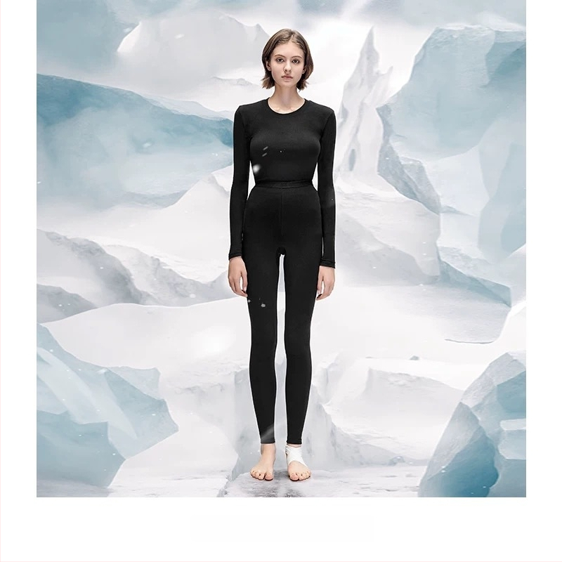 Set termic din aerogel, unisex, căptușit cu fleece, protecție la genunchi, guler rotund, mâneci lungi și pantaloni, strat unic, 181–200 g/m²