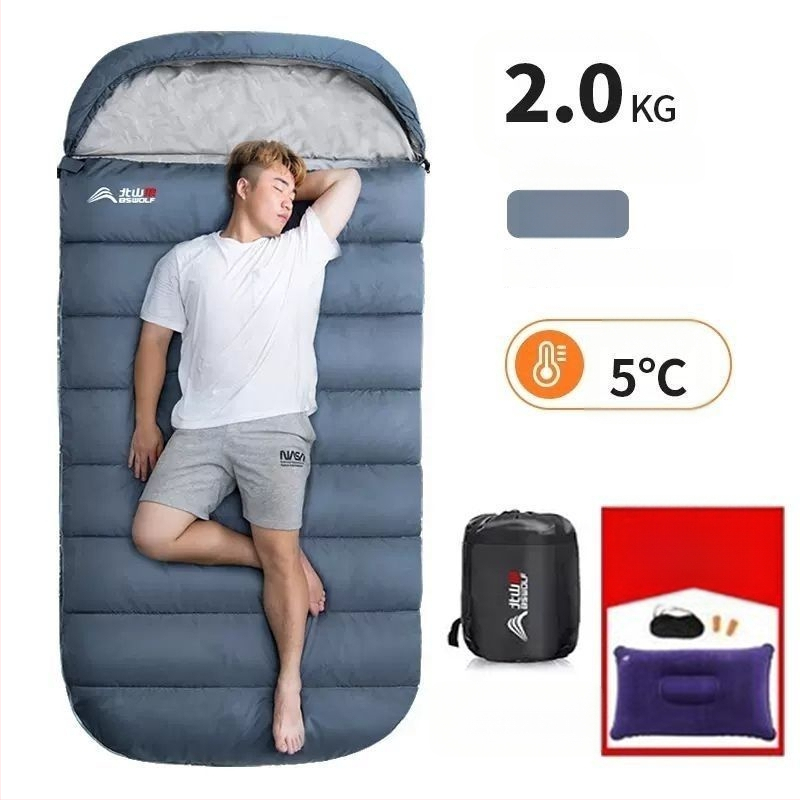 Spací vak pre dospelých, vonkajší, široký a hrubý, všetky ročné obdobia, prenosný, obálkový dizajn; materiál: nylon; podšívka: polyester-bavlna