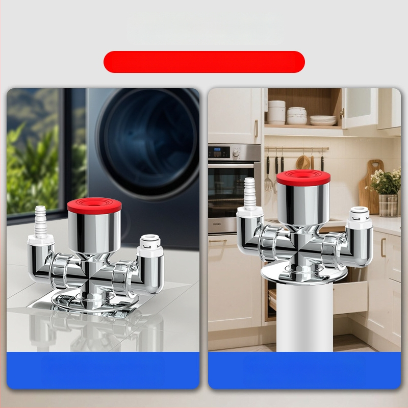 ABS materiál práčka odtok trojramenný rozdeľovač, 20 mm odbočovací priemer, 60 mm výška vodného tesnenia, teplotný rozsah -20 až 90, montáž ručným tlakom