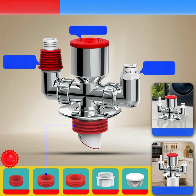 ABS materiál práčka odtok trojramenný rozdeľovač, 20 mm odbočovací priemer, 60 mm výška vodného tesnenia, teplotný rozsah -20 až 90, montáž ručným tlakom