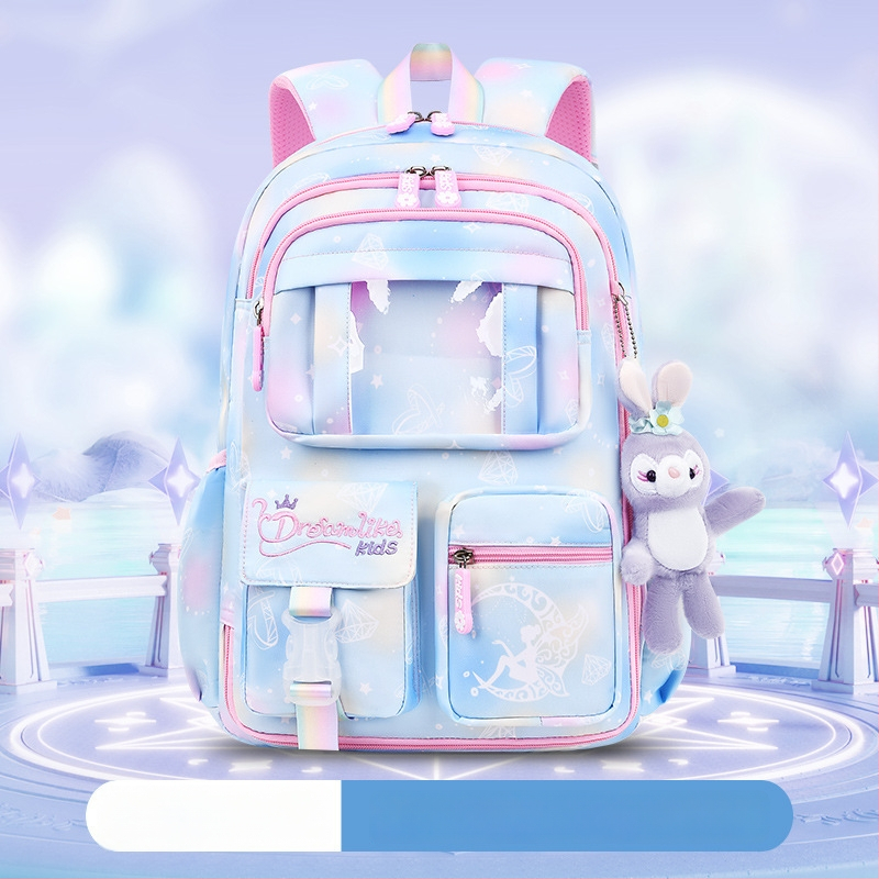 Ghiozdan pentru școală pentru fete din Oxford — respirabil, ultra-ușor, reduce sarcina, model gradient, bretele curbate