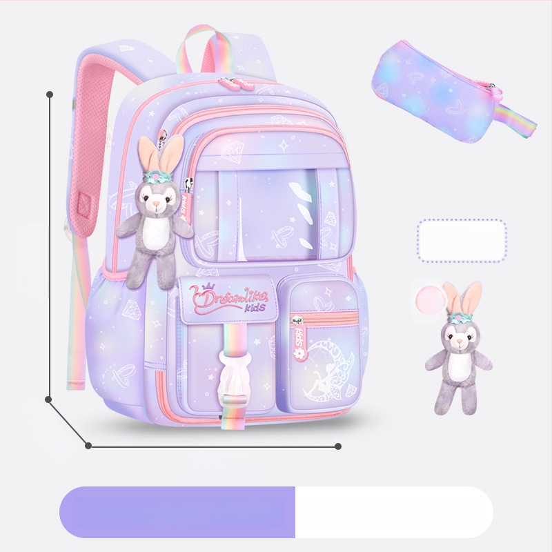 Ghiozdan pentru școală pentru fete din Oxford — respirabil, ultra-ușor, reduce sarcina, model gradient, bretele curbate