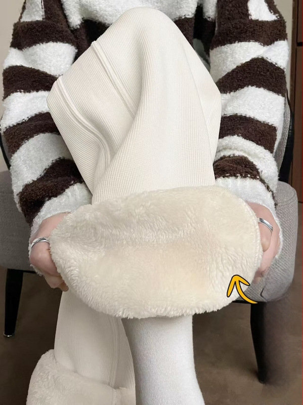 Pantaloni de maternitate de iarnă, talie reglabilă, talie înaltă, croială dreaptă, fleece gros, amestec poliester-spandex 50–70% pentru susținerea abdomenului