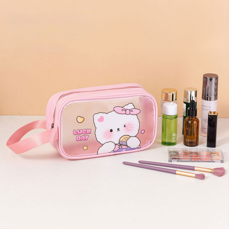 Geantă de toaletă impermeabilă cu imprimeu desen animat, capacitate mare, PVC, fermoar, separare uscat-umed