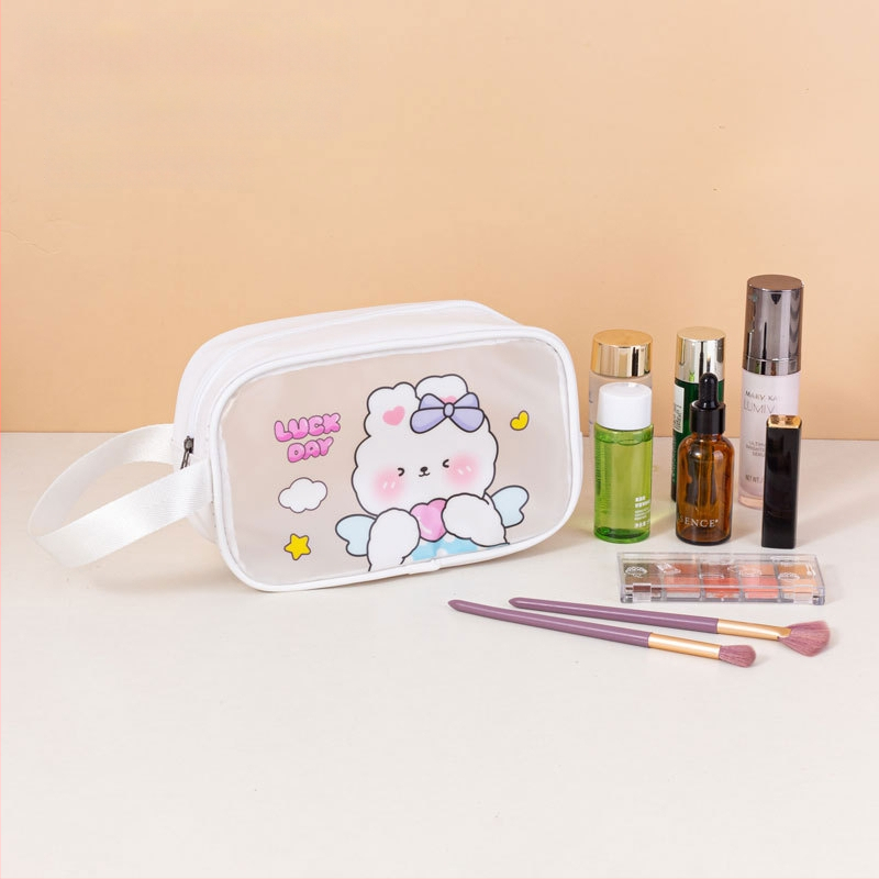 Geantă de toaletă impermeabilă cu imprimeu desen animat, capacitate mare, PVC, fermoar, separare uscat-umed