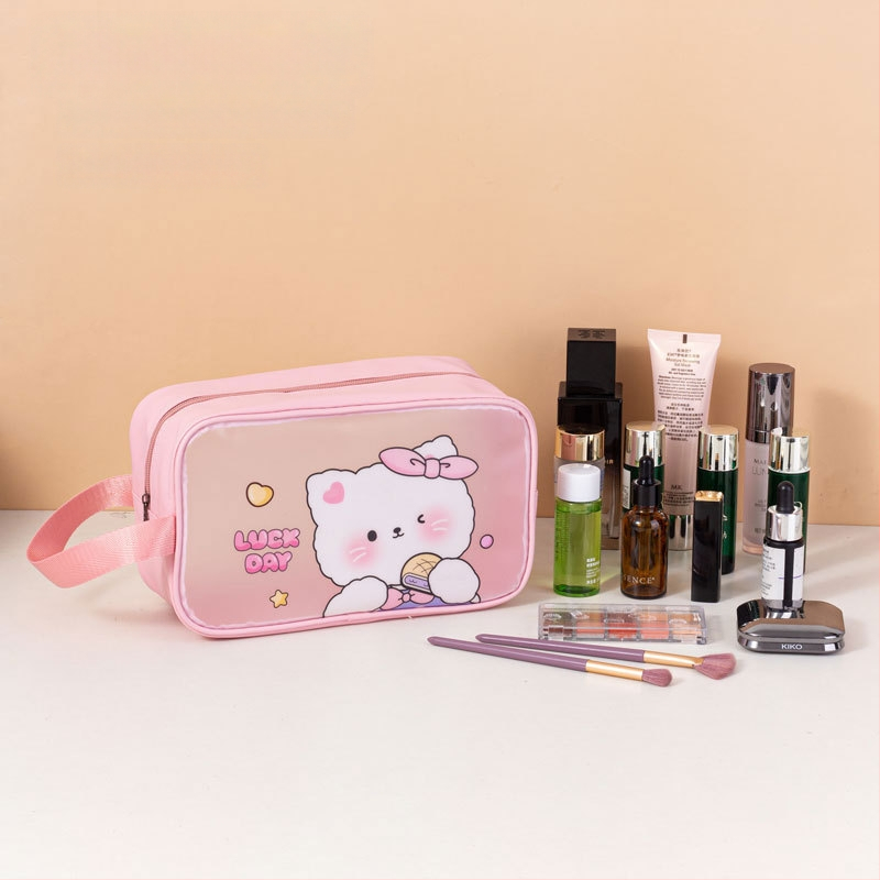 Geantă de toaletă impermeabilă cu imprimeu desen animat, capacitate mare, PVC, fermoar, separare uscat-umed