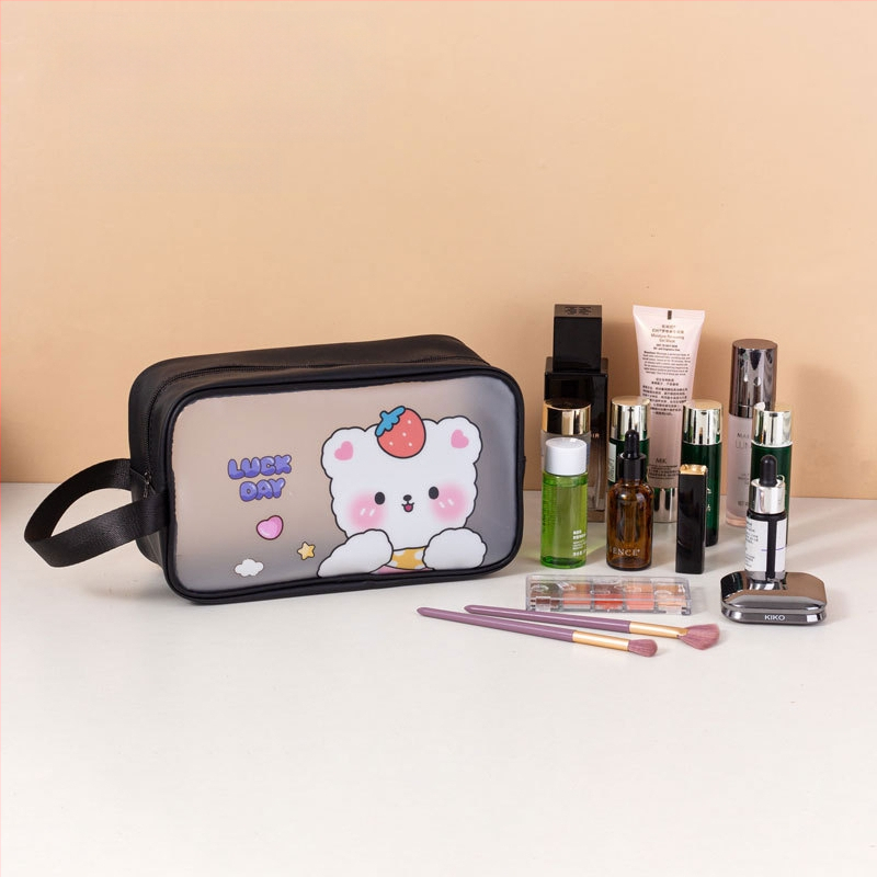 Geantă de toaletă impermeabilă cu imprimeu desen animat, capacitate mare, PVC, fermoar, separare uscat-umed