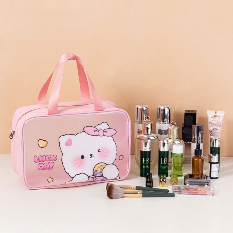 Geantă de toaletă impermeabilă cu imprimeu desen animat, capacitate mare, PVC, fermoar, separare uscat-umed