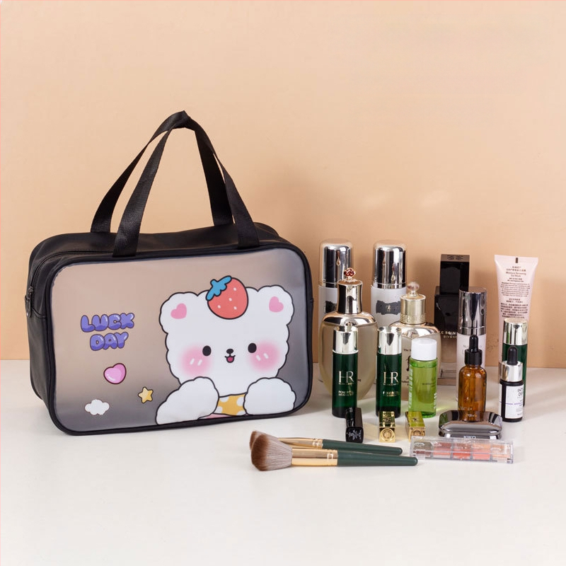 Geantă de toaletă impermeabilă cu imprimeu desen animat, capacitate mare, PVC, fermoar, separare uscat-umed