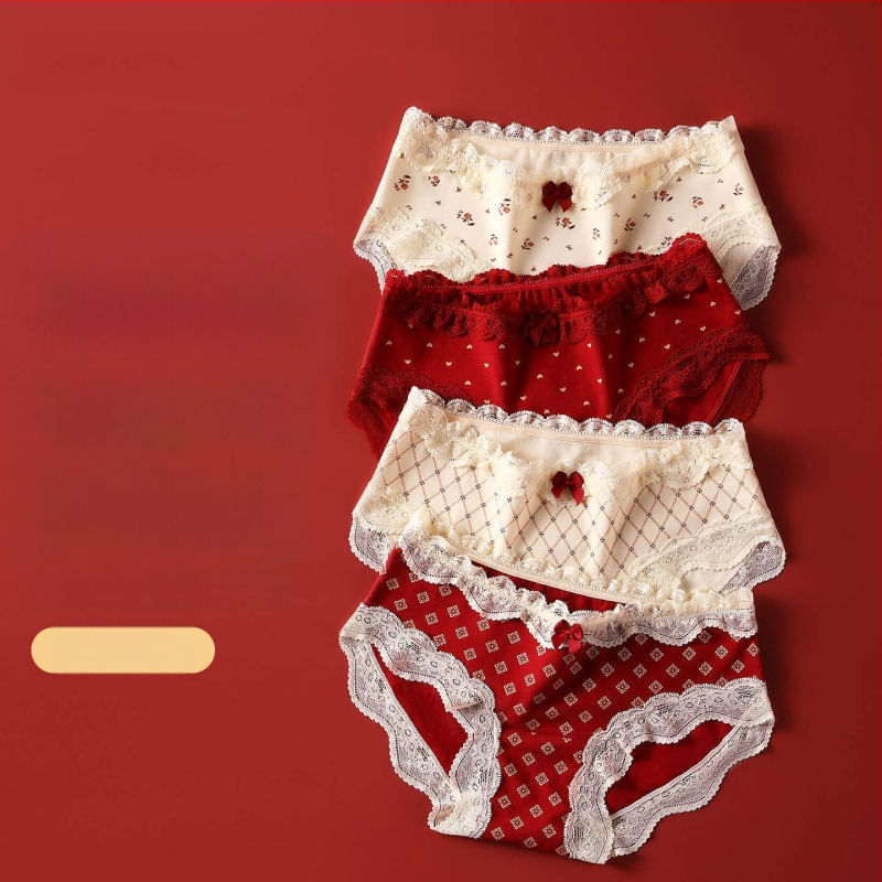 Bavlnené čipkové trojuholníkové nohavičky pre tínedžerky – antibakteriálne, 95–100% bavlna, stredná výška pásu, kvetinový vzor, rok zverokruhu kôň