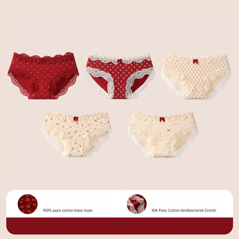 Bavlnené čipkové trojuholníkové nohavičky pre tínedžerky – antibakteriálne, 95–100% bavlna, stredná výška pásu, kvetinový vzor, rok zverokruhu kôň