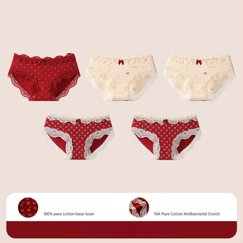 Bavlnené čipkové trojuholníkové nohavičky pre tínedžerky – antibakteriálne, 95–100% bavlna, stredná výška pásu, kvetinový vzor, rok zverokruhu kôň