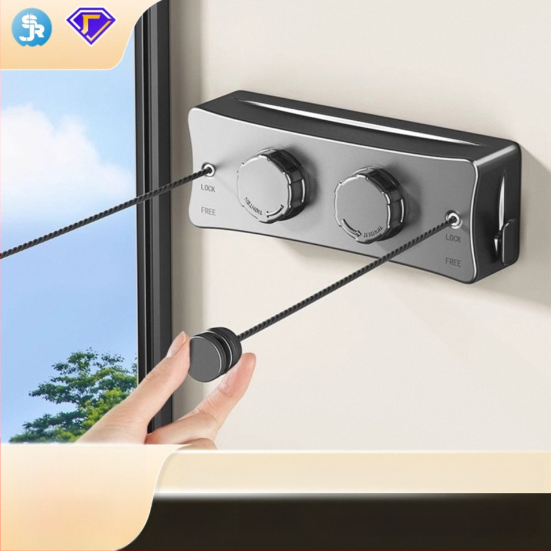 Разтегателна сушалка за дрехи без пробиване, невидима стенна за вътрешен балкон – ABS + алуминиева сплав + стоманено въже