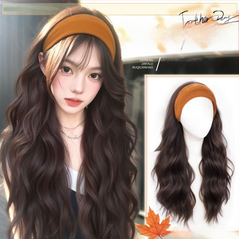 Perucă cu bandă pentru cap, fibre rezistente la temperatură, aspect natural, procesare mecanică, schimbă coafura, potrivită pentru toate formele feței