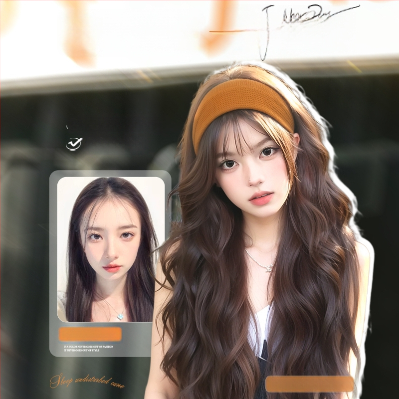 Perucă cu bandă pentru cap, fibre rezistente la temperatură, aspect natural, procesare mecanică, schimbă coafura, potrivită pentru toate formele feței